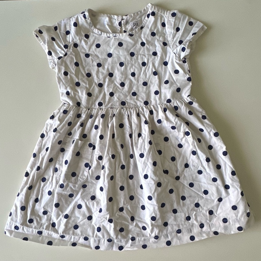 Baby GAP White and Navy Polka Dot cotton Kids toddler girls Dress